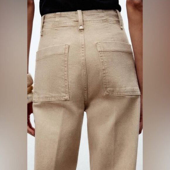 Zara ZW Collection High Waist Wide Leg Tan Jeans Size 6 - Picture 2 of 13